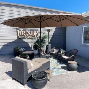 PURPLE LEAF Grand Parasol de Jardin Ext&eacute;rieur avec Pied 4,55 x 2,7 x 2,4 m, Parasol Rectangulaire Double Face &agrave; Manivelle en Aluminium avec 12 Baleines pour Balcon, Terrasse, Patio, Restaurants, Taupe (PURPLE LEAF, neuf)