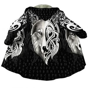 Viking Tattoo Manteau Capuche Fausse Cachemire pour Homme Cape d'hiver Nordique Imprimée 3D Veste Plus Chaude,Fenrir,M (Every Day-EU, neuf)