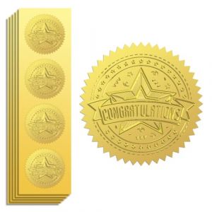 Peacoblue Autocollants en Feuille D'Or en Relief F&eacute;licitations Et &Eacute;toiles 5cm 100pcs, Autocollant de M&eacute;daille en Gaufrage Dor&eacute; pour Papier de Certificat, R&eacute;compense D'&Eacute;tudiant (Peacoblue FR, neuf)