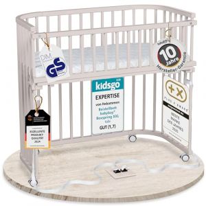 babybay Boxspring XXL lit cododo en Bois de h&ecirc;tre Massif/Compact et modulable/Hauteur du lit r&eacute;glable en continu/lit b&eacute;b&eacute; &eacute;volutif (Peint en Beige) / avec Matelas, Barres, Roues (babybay, neuf)