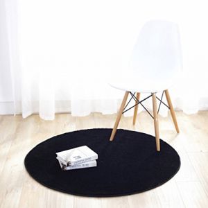 Fouriding Tapis Rond Couleur Pure Tapis de Sol Chambre Salon Salle de Bain Cuisine Enfant Moderne Antidérapant Décor Maison Noir 60CM (CF Home, neuf)