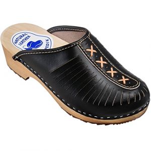 ESTRO Sabot en Bois Femme - Sabot Femme Cuir Confort Sabots Bois Sabots en Cuir CDL01 (35, CDL01 Onyx) (ESTRO™, neuf)