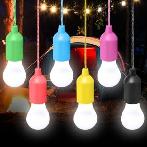 Lot de 6 lampes de camping LED à piles avec interrupteur à tirette, lampe de tente portable, lampe LED pour randonnée, camping, jardin, tente, fête, décoration de barbecue (sans piles) (EverTre, neuf)