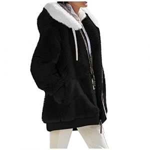Veste Automne Femme Moumoute Capuche Amovible Capuche Femme Manteau V&ecirc;tement Manteau Mouton Retourn&eacute; D'int&eacute;rieur Hiver Interieur Ski V&ecirc;tements Chic Sport Hiver Chaud Polaire Noir 5XL (TOFOTL✈8-21 Jours Arrivent, neuf)