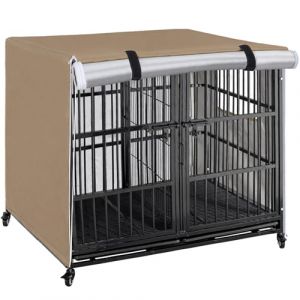 OUUTMEE Housse de cage pour chien, beige, imperméable, protection solaire, bloquant la lumière, pour chenil de 60 à 125 cm, avec porte et fenêtre ventilée (OUUTMEE, neuf)