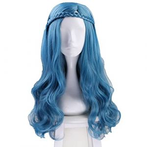 60cm Descendants 2 Evie Blue Long Wavy Wig Cosplay Costume Women Synthetic Hair Party Role Play Wigs + Wig Cap OneSize Blue (good stuff A, neuf)