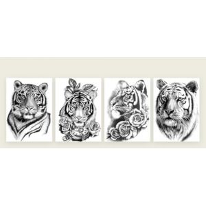Lot de 4 feuilles de tatouage temporaire Tigre pour bras - Tatouage animal - Faux tatouage Siberia 4 (Beyond Perfection, neuf)