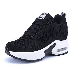 JAOOUU Basket Compensee Femme Chaussure Tennis de Sport Gym Fitness Respirantes Sneakers Basket a Talon Compensé Noir Augmenter 8cm 34EU (JIANEU, neuf)