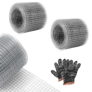 Grillage Anti Rongeur 2 Rouleaux Livré avec Gants, Maille Fine en Galvanisé 10cm x 6m, Clôture de Protection Rigide, Grillage à Poule Polyvalent Barrière Anti Souris Anti Rat pour Jardin et Maison (HWX-EU, neuf)