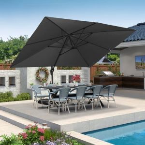 PURPLE LEAF Parasol Déporté 3 x 4 m Rectangulaire avec Manivelle, Parasol de Jardin Extérieur Cadre en Aluminium avec 8 Baleines, Toile 240 g/m² Protection UV 50+, Inclinable et Rotatif 360°, Gris (PurpleLeafGarden, neuf)