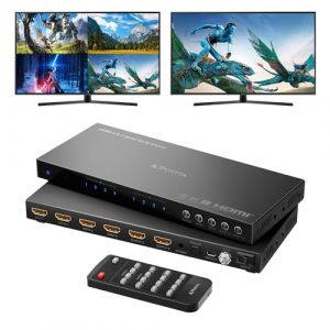 4K HDMI Multiviewer Switch 4x2 with PIP, PORTTA Quad Multi Viewer Seamless Switcher 4 in 2 Out avec Toslink, 3.5mm Audio Output Prise en Charge 4K 30Hz, 6 Viewing Modes, Downscaler pour PS4/PC/DVD (Portta EU, neuf)