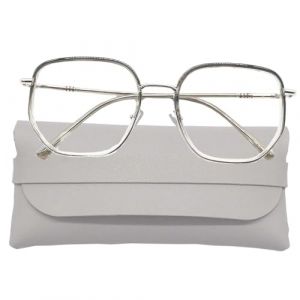 TREABEAR Lunette Anti Lumiere Bleue Gris Argent&eacute;, Fausse Lunette Unisexe, Monture Large Ultra-L&eacute;g&egrave;re Lunette Ecran Bleu, Lunettes Sans Correction Avec &Eacute;tui de Rangement Gris (Treabear lucky shop, neuf)