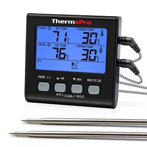ThermoPro TP17B Thermom&egrave;tre pour Viande Num&eacute;rique &agrave; Double Sonde avec Grand &Eacute;cran LCD R&eacute;tro&eacute;clair&eacute; Thermom&egrave;tre de Cuisson Barbecue Grill Four Cuisine Fumoir avec Minuteur (ThermoPro FR, neuf)