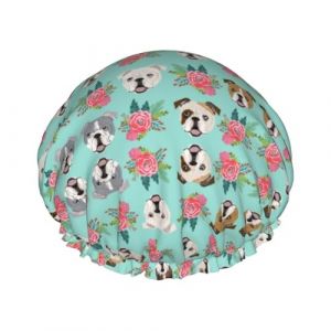 Bonnet de douche réutilisable avec imprimé chien anglais - Double couche - Garde les cheveux au sec - S'adapte à toutes les têtes (Zhengzhou Ningqi Network Technology Co., Ltd, neuf)