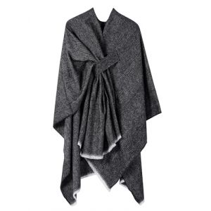 Heersan Poncho Femme Hiver &Eacute;l&eacute;gant Ch&acirc;le Chaud Hiver Cardigan Echarpe Crois&eacute;e Devant Poncho Ouvert Ch&acirc;le Cape pour Temps Froid (HEERCHEN, neuf)