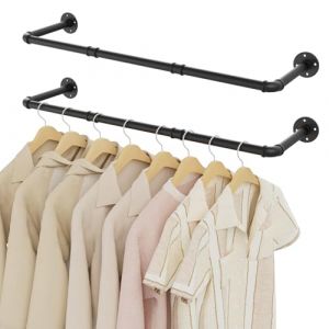 YheenLf Portant Vetement Industriel, Penderie Murale 100cm, Porte Manteau Mural Tringle pour Salon, Chambre, Gain de Place, Montage Facile, Robuste et Durable, Noir, 2er Set (YheenLf, neuf)