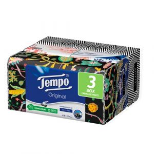 Tempo, Boîte de mouchoirs en papier, 3 boîtes de 80 mouchoirs jetables, 4 voiles, Box Limited Edition signée Marras, 4 graphiques assortis, emballage recyclable (CorpoeCapelli, neuf)
