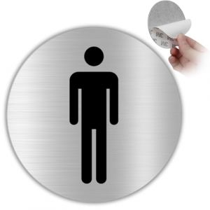 LEIASA | Panneau Adhésif WC Homme - Épaisseur 0,6 mm - Diamètre Ø 100 mm - Aluminium Signalisation de Toilettes - Signal Toilettes - Signal Bain - Panneau Adhésif WC Homme (LEIASA, neuf)