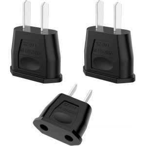 OneNine Pack de 3 adaptateurs UE vers États-Unis, adaptateur 2 broches prise USA Allemagne, prise de voyage Allemagne vers États-Unis, adaptateur de prise, adaptateur universel Europe/États-Unis/Chine (HGT-DE, neuf)