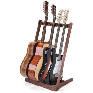Musbeat Support de guitare pour plusieurs guitares &ndash; Support de guitare multiple en bois dur (3 guitares acoustiques, 5 &eacute;lectriques ou basses), 5 supports de guitare pour homme, support pliable pour (Musbeat Store, neuf)
