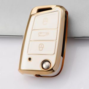 Juttzzei Protection Couvre clé Vw, pour Coque de clé en Silicone VW Golf 7 Ateca Arona MK6 MK7 Polo Tiguan Touran Toledo Skoda Seat Leon Ibiza Octavia, Housse de Clé de Voiture Golf 7-3 boutons(Blanc) (Juttzzei, neuf)
