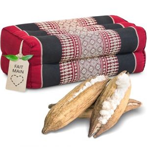 Livasia Coussin Yoga carr&eacute; Bloc - 17x34x12cm - Coussin de m&eacute;ditation kapok, Coussin de Soutien Bolster rectangulaire, Accessoires Yoga Pilates Coussin cale-Nuque, Fait Main (Rouge/Noir) (livasia, neuf)