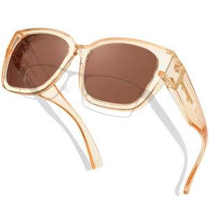 KANASTAL Surlunettes de Soleil Polaris&eacute;es Femme et Homme Sur Lunettes de Soleil Carr&eacute;e Protection UV400 Lunettes Marron Monture Transparente en Champagne (kanastal, neuf)
