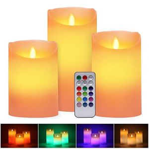 ALED LIGHT Lampe Bougie LED sans Flamme, 3 pcs Blanc Chaud et Multicolore Véritable Chandelles Bougie LED RGB à piles avec Télécommande Minuterie pour Décoration Intérieure Extérieure Mariage Noël (ALED LIGHTING, neuf)