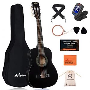 ADM 1/4 Guitare de Concert pour Enfants Junior pour les Débutants Avec Accordeur à Clip, Sac, Sangle, Cordes Supplémentaires et Médiators, Noir (GZAiyun, neuf)