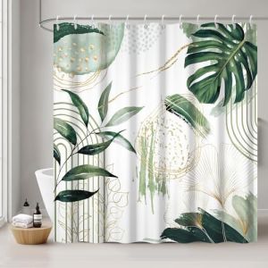 Uiiooazy Rideau Douche Anti Moisissure, Rideau Douche 180x180cm Vert Tropicale Feuilles de Palmier Jungle Boheme Rideaux de Baignoire Tissu Lavable Imperm&eacute;able Rideaux Salle de Bain avec 12 Crochets (dongguibinjingpinxiaodianpu, neuf)