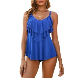 WIN.MAX Femmes Tankini Maillots de Bain Ensembles Taille Haute à Volants Volant 2 pièces Bikini Ensemble Maillot de Bain Grande Taille（Bleu，EU38） (HAIKUSWIM, neuf)