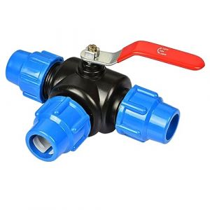 Vanne à bille à trois voies avec noyau en acier – Joint de compression en PVC, connecteur rapide for conduites d'eau, vanne d'arrêt 25/32/40/50 mm for l'horticulture et l'irrigation agricole(32mm) (MCYWWGS, neuf)
