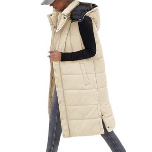 Tuopuda Doudoune sans Manche Femme, Veste Longue sans Manche Manteau sans Manche Automne Hiver Chaud Gilet sans Manche &agrave; Capuche Zipp&eacute;e Hooded Coat Matelass&eacute; L&eacute;g&egrave;re Waistcoat, Kaki, XL (GHF-Direct, neuf)