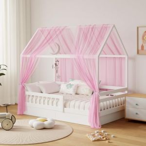GFCC Ciel de Lit Cabane pour Maison Lot de 2 Pièces Décoration Voile Lit Cabane Rose pour Chambre d'enfant,Rideau Voilage 150x350cm pour Fille Garçon (GFCC, neuf)