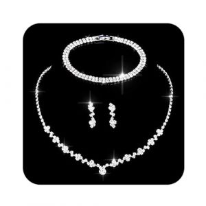 Ushiny parure de bijoux en strass avec pendentif en cristal d'argent, collier, bracelet, boucles d'oreilles, ensemble de bijoux de mariage pour femmes et filles (XT-031-2) (Ushiny, neuf)