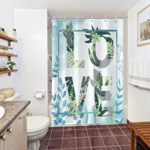 Rideau Douche Anti Moisissure, Uiiooazy Rideau de Douche 150x200cm Feuilles d'eucalyptus Bleu Fleur Vert Rideaux de Baignoire Tissu Lavable Imperméable Polyester Rideaux Salle de Bain avec 10 Crochets (dongguibinjingpinxiaodianpu, neuf)