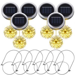 PChero 6pcs Suspendus Imperméable Solaire Mason Jar Lid String String Guirlandes avec 20 LED et Cintres, Parfait pour la Fête, Noël, Mariage, Décoration de Jardin (Blanc Chaud) (BestChoice FR, neuf)