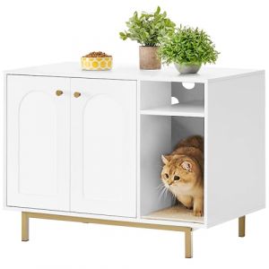 Hzuaneri Maison de Toilette Chat, Meubles cachés, Table d'appoint en Bois pour Animal Domestique, Convient à la Plupart des Chats et bacs à litière, Salon, Chambre à Coucher, Blanc et Or 01503GCLB (Hzuaneri, neuf)