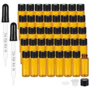 BENECREAT 40PCS Bouteilles d'huile Essentielle en Verre ambré de 5ml avec Bouchon à vis Petits flacons en Verre d'échantillons ambrés avec Compte Gouttes gradué 2PCS (BENECREAT FR BOUTIQUE, neuf)