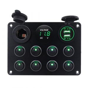 KAOLALI 8 Gang Panneau de Commutation à Bascule, 12V/24V Interrupteur à Bascule Étanche LED On/Off Double Chargeur USB, pour Voiture Marine Bateau Camping-Car, Vert (GELPARTS, neuf)