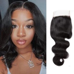Tissage Bresilien en lot Cheveux Humains Vierges Tissage Closure Tissage Brésilien lisse lot 100% Cheveux Humain Naturelles raide mèches Body Wave Lace Closure (8 pouces/20 cm, 4x4 Lace Closure) (Feibin Hair Products E-Business, neuf)