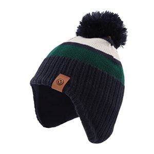 XIAOHAWANG Ray&eacute; Tricot&eacute; B&eacute;b&eacute; Bonnet Hiver Chaud Enfant Chapeau Classique Fille Gar&ccedil;on Bonnets avec Pompom Tout-Petit Chapeaux pour Activit&eacute; de Plain Air(Vert Chapeau,4 &agrave; 7 Ans) (Xiaohawang Market, neuf)