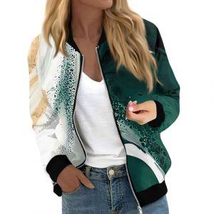 Veste Femme Mi Saison D&eacute;contract&eacute; Imprim&eacute; Fleur Pilote Veste avec Poches Automne Court Zipp&eacute;e Bomber Chic Et &Eacute;l&eacute;gant Vestes Matelass&eacute;e Baseball Coll&egrave;ge Outwear avec Poches Streetwear Sweatjacke (LONUPAZZ, neuf)