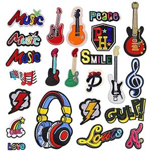 Woohome Musique Broderie Patch Thermocollant, 23 PCS Guitare Noter Écouteur Autocollant de Patch Appliques Ecusson Thermocollant ou Ecusson à Coudre pour Vêtement T-shirt (CXiong, neuf)