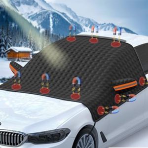 Anyingkai Couverture Pare-Brise Voiture,Protection Pare Brise Hiver,B&acirc;che Pare Brise Protection Magn&eacute;tique,Bache Voiture Anti Givre Repliable,pour et Neige, Soleil, Poussi&egrave;re (JINBEISHANGMAO, neuf)