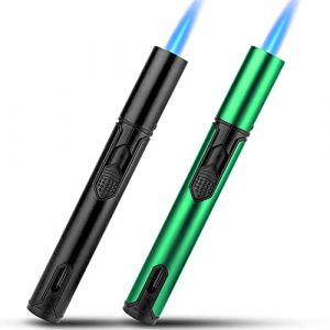 Bbsisgo Pack de 2 Jet Flamme Briquet à Gaz, Briquet Tempête au Butane Rechargeable, Briquet Coupe-Vent à Long Bâton pour Bougies, Cuisine, Camping, Barbecue, Cheminée. (Vendu sans Gaz) (Noir et Vert) (YALANS, neuf)