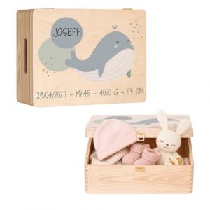 Maverton Boite Souvenir Bebe Personnalisable - Cadeau Naissance Personnalisé - L/XL Boite de Rangement avec Couvercle en Bois de Pin Naturel - Cadeau Anniversaire Enfant Personnalisé (MAVERTON, neuf)