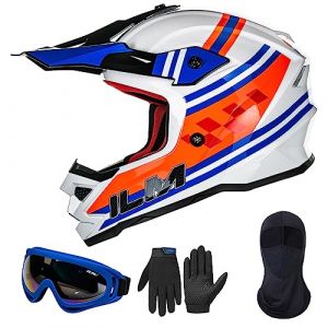 ILM Casque Moto Enfant Motocross Cycliste pour Garçon et Fille avec Lunettes Gants Masque ATV Off Road Go Kart Dot ECE Model Z705,Classic Racer,XL (ilovemotor, neuf)