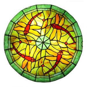 Plafonnier Rétro Encastré Style Tiffany Vintage Ampoule E27 Décoratif Plafond avec Lumière Verre Rond Fait à La Main Lampes de Plafond Pour Chambre à Coucher Salon Salle de Bain Couloir Vert (30CM) (AMMZOO, neuf)