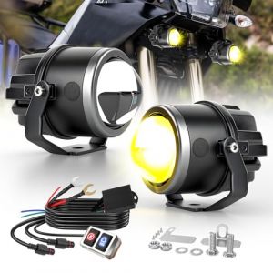 CO LIGHT Feux Additionnels Moto LED 90W 30000LM Gen 3 Faisceau Longue Portée Blanc Ambre Modes Stroboscope Sécurité Nuit Pluie Route IP68 Résistant aux Chocs Installation Facile Kit 2 Pièces (colight, neuf)